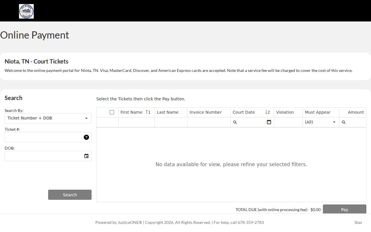 McMinn County case search boundary at Niota citation portal