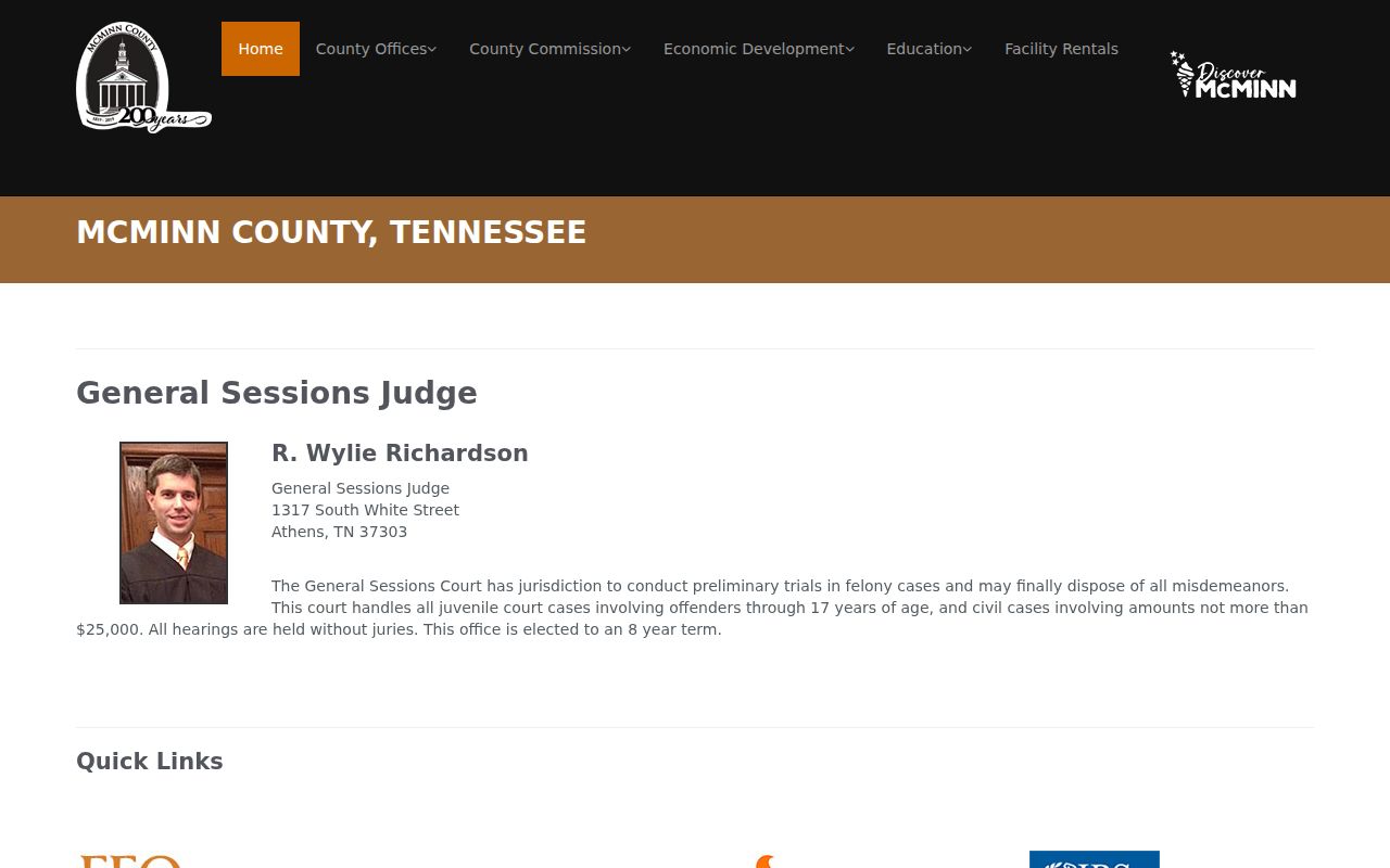 McMinn County criminal docket General Sessions jurisdiction and contact page