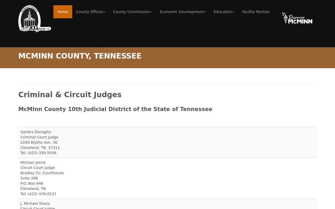 McMinn County criminal docket Tenth Judicial District judge roster